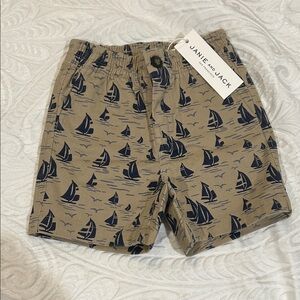 Janie and Jack Tan Shorts with Navy Sailboat Design